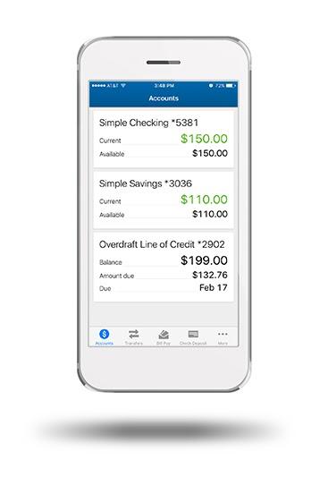Floating smart phone graphic with the exchangestatebn.com mobile banking app on screen